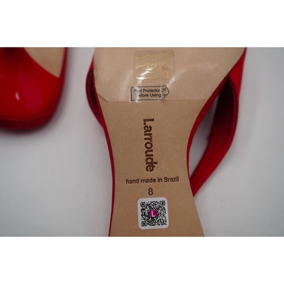 Larroude Maxime Red Slingback Pointed Toe Satin Finish Flared Kitten Heels Sz 8 - Picture 8 of 16